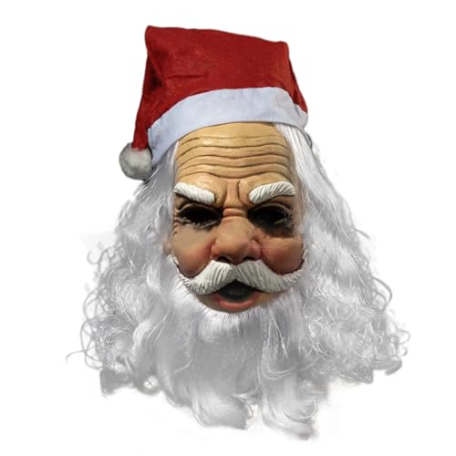 FENOHREFE Weihnachtsmann-Maske aus Latex mit Weihnachtsmütze und Bart Overhead Maske Kostüm Halloween Maskerade Party Verkleidung Requisiten Weihnachtsmann Maske von FENOHREFE