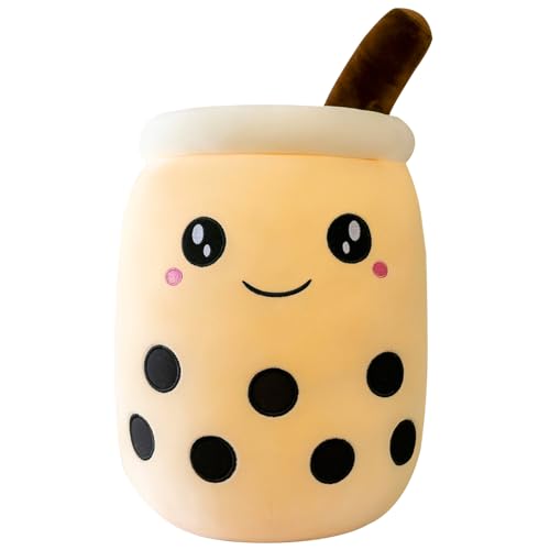 FENYW Bubble Tea Plüschtier, 35CM Bubble Tea Kuscheltier, Cartoon Plüschpuppen Lustiges Milchtee Softpuppe Teetasse Kissen Kinderspielzeug für Kinder Geburtstag Home Ornamentfür(Beige) von FENYW