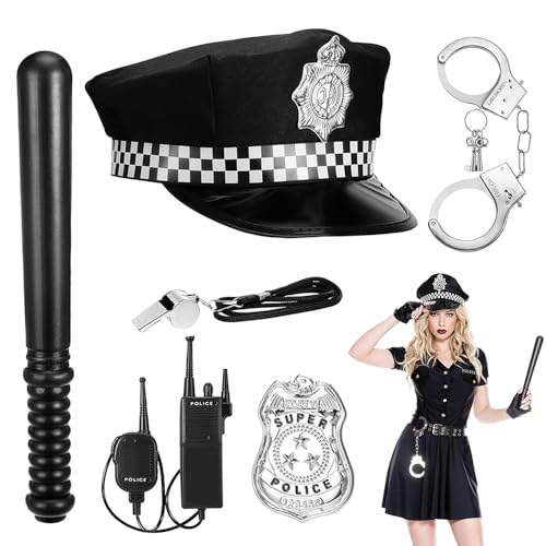 FENYW Polizei Kostüm Zubehör, 6 Stück Polizei Kostüm Set mit Polizeiabzeichen, Polizeimütze, Brille, Handschellen, Walkie-Talkie, Pfeife, für Kinder, Karneval Kostüm für Damen Herren FENYW Polizei Kostüm Zubehör, 6 Stück Polizei Kostüm Set mit Polizeiabzeichen, Polizeimütze, Brille, Handschellen, Walkie-Talkie, Pfeife, für Kinder, Karneval Kostüm für Damen Herren von FENYW