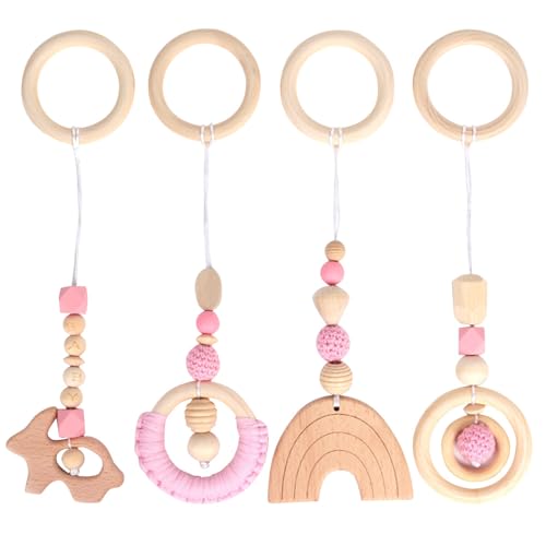 FENYW Spielbogen Baby Spielzeug ab 0 Monate, 4 Stück Anhänger Spielbogen, Anhänger für Spielbogen, Spielebogen Babies Toys, Spielbogen Anhänger Holz für Mädchen Jungen, Rose FENYW Spielbogen Baby Spielzeug ab 0 Monate, 4 Stück Anhänger Spielbogen, Anhänger für Spielbogen, Spielebogen Babies Toys, Spielbogen Anhänger Holz für Mädchen Jungen, Rose von FENYW