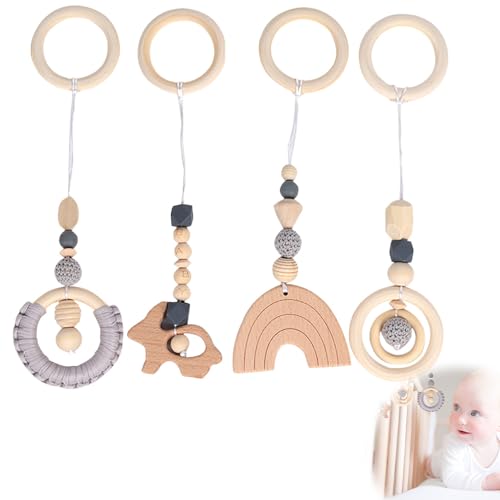 FENYW Spielbogen Baby Spielzeug ab 0 Monate, 4 Stück Spielebogen Babies Toys, Anhänger Spielbogen, Anhänger für Spielbogen, Spielbogen Anhänger Holz für Mädchen Jungen, Gris FENYW Spielbogen Baby Spielzeug ab 0 Monate, 4 Stück Spielebogen Babies Toys, Anhänger Spielbogen, Anhänger für Spielbogen, Spielbogen Anhänger Holz für Mädchen Jungen, Gris von FENYW