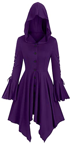 Damen Steampunk Kapuzenumhang Kleid Asymmetrischer Saum Lange ausgestellte Ärmel Kleider Gothic Mittelalter Renaissance Kostüme Piratenknopf High Low Pullover Kleid Damen Steampunk Kapuzenumhang Kleid Asymmetrischer Saum Lange ausgestellte Ärmel Kleider Gothic Mittelalter Renaissance Kostüme Piratenknopf High Low Pullover Kleid von FEOYA