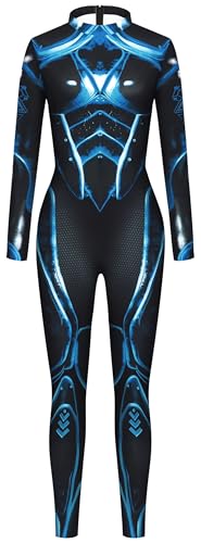 FEOYA Damen 3D Digital Halloween Kostüm Langarm Overall Dünner Skelett Bodysuit Cosplay Party Totenkopf Knochen Skinny Catsuit für Erwachsene 2024 Medium von FEOYA