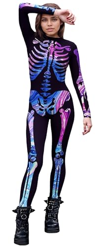 FEOYA Damen Halloween Kostüm Skelett Anzug Gruselig Skelett Jumpsuit Overall Body Cosplay Rollenspiel Karneval Blau XXL FEOYA Damen Halloween Kostüm Skelett Anzug Gruselig Skelett Jumpsuit Overall Body Cosplay Rollenspiel Karneval Blau XXL von FEOYA
