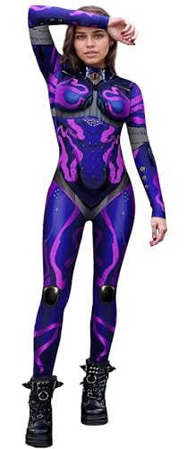 FEOYA Damen Halloween Kostüm Skelett Anzug Gruselig Skelett Jumpsuit Overall Body Cosplay Rollenspiel Karneval Lila XXL FEOYA Damen Halloween Kostüm Skelett Anzug Gruselig Skelett Jumpsuit Overall Body Cosplay Rollenspiel Karneval Lila XXL von FEOYA