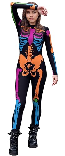 FEOYA Damen Halloween Kostüm Skelett Anzug Gruselig Skelett Jumpsuit Overall Body Cosplay Rollenspiel Karneval Mehrfarbig XXL FEOYA Damen Halloween Kostüm Skelett Anzug Gruselig Skelett Jumpsuit Overall Body Cosplay Rollenspiel Karneval Mehrfarbig XXL von FEOYA