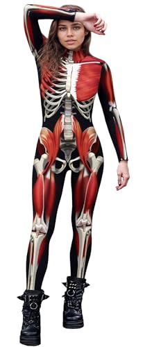 FEOYA Damen Halloween Kostüm Skelett Anzug Gruselig Skelett Jumpsuit Overall Body Cosplay Rollenspiel Karneval Rosso XXL FEOYA Damen Halloween Kostüm Skelett Anzug Gruselig Skelett Jumpsuit Overall Body Cosplay Rollenspiel Karneval Rosso XXL von FEOYA