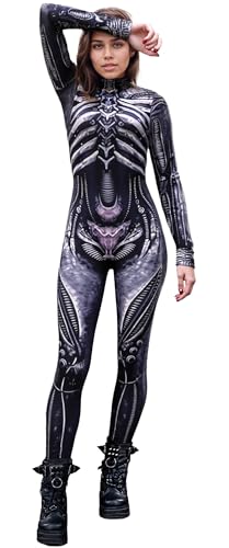 FEOYA Damen Halloween Kostüm Skelett Anzug Gruselig Skelett Jumpsuit Overall Body Cosplay Rollenspiel Karneval Silbrig XXL FEOYA Damen Halloween Kostüm Skelett Anzug Gruselig Skelett Jumpsuit Overall Body Cosplay Rollenspiel Karneval Silbrig XXL von FEOYA