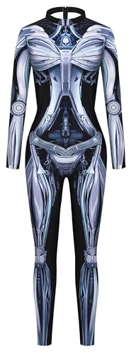 FEOYA Halloween-Kostüm, Strampler, 3D-Druck, figurbetont, Overall, Langarm, Cosplay, Party, Skelett, Bodysuit, Catsuit, Outfit, 2024, Größe M von FEOYA