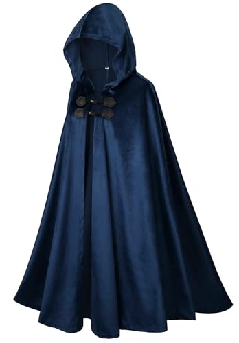 FEOYA Halloween Umhang mit Kapuze Samt Mittelalter Kapuzenumhang Unisex Hoodies Robe Cosplay Cape Karneval Kostüm Vampir Blau M FEOYA Halloween Umhang mit Kapuze Samt Mittelalter Kapuzenumhang Unisex Hoodies Robe Cosplay Cape Karneval Kostüm Vampir Blau M von FEOYA