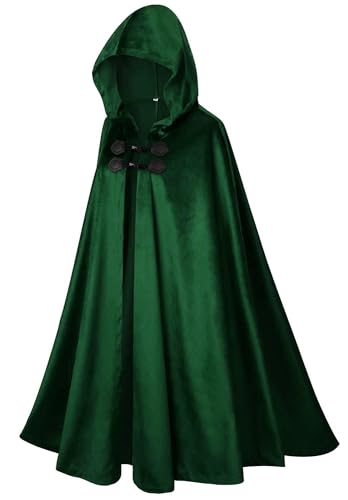 FEOYA Halloween Umhang mit Kapuze Samt Mittelalter Kapuzenumhang Unisex Hoodies Robe Cosplay Cape Karneval Kostüm Vampir Grün M FEOYA Halloween Umhang mit Kapuze Samt Mittelalter Kapuzenumhang Unisex Hoodies Robe Cosplay Cape Karneval Kostüm Vampir Grün M von FEOYA