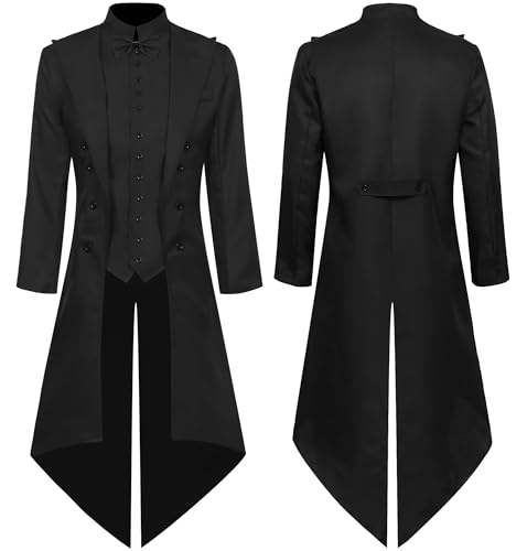 FEOYA Herren-Gothic-Jacke, mittelalterlich, Steampunk, Gothic, Frack, Renaissance, viktorianische Vintage-Jacke mit Fliege für Halloween, Party, Schwarz, Größe L FEOYA Herren-Gothic-Jacke, mittelalterlich, Steampunk, Gothic, Frack, Renaissance, viktorianische Vintage-Jacke mit Fliege für Halloween, Party, Schwarz, Größe L von FEOYA