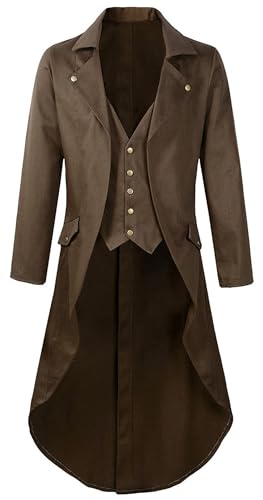 FEOYA Herren Steampunk Vintage Frack Mantel Mittelalter Gehrock Uniform Gothic Viktorianische Jacke Renaissance Retro Vampir Kostüm Hellbraun XL FEOYA Herren Steampunk Vintage Frack Mantel Mittelalter Gehrock Uniform Gothic Viktorianische Jacke Renaissance Retro Vampir Kostüm Hellbraun XL von FEOYA
