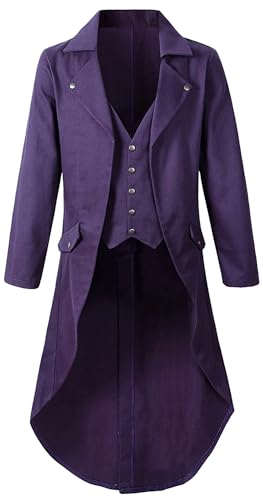 FEOYA Herren Steampunk Vintage Frack Mantel Mittelalter Gehrock Uniform Gothic Viktorianische Jacke Renaissance Retro Vampir Kostüm Lila L FEOYA Herren Steampunk Vintage Frack Mantel Mittelalter Gehrock Uniform Gothic Viktorianische Jacke Renaissance Retro Vampir Kostüm Lila L von FEOYA