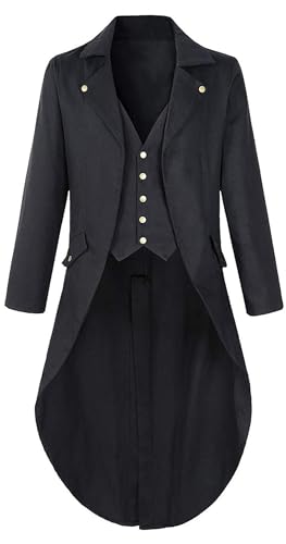FEOYA Herren Steampunk Vintage Frack Mantel Mittelalter Gehrock Uniform Gothic Viktorianische Jacke Renaissance Retro Vampir Kostüm Schwarz 3XL FEOYA Herren Steampunk Vintage Frack Mantel Mittelalter Gehrock Uniform Gothic Viktorianische Jacke Renaissance Retro Vampir Kostüm Schwarz 3XL von FEOYA