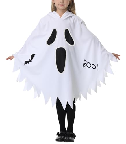 FEOYA Jungen Cape Halloween Maleficent Mädchen Mantel Geister Gruselig Cloak Für Kinder Cosplay Karneval Kids Kleidung Party Böse Kostüm Gespenst Mittelalter Fledermaus Leuchtend Weiß 10 12 Jahre von FEOYA