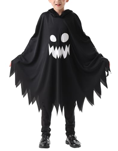 FEOYA Kid Mantel Halloween Mystischer Jungen Cloak Geister Drucken Mädchen Kleidung Cosplay Mit Kapuze Kostüm Party Im Dunkeln Umhang Gespenst Maleficent Fledermaus Gruselig Schwarz 7 9 Jahre von FEOYA