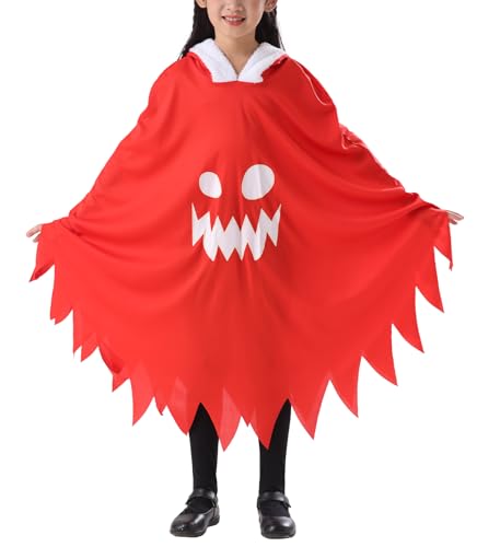 FEOYA Mädchen Mantel Halloween Gruselig Cloak Für Kinder Geister Karneval Kids Kleidung Cosplay Böse Jungen Kostüm Party Mittelalter Umhang Gespenst Leuchtend Fledermaus Magisches Rot 3 4 Jahre von FEOYA