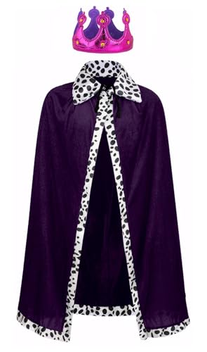 FEOYA Mädchen Umhang Halloween Märchen Jungen Kostüm König Mittelalter Kinder Kostüme Mit Krone Königskrone Königin Märchen Prinz Mittelalter Geburtstag Königskrone Party Märchen Violett 120Cm von FEOYA