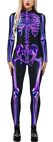 FEOYA Skelett Kostüm Damen Herren Halloween Kostüme Cosplay Overall Bodysuit Halloween Kostüm Damen Karneval Kostüme Cosplay - M von FEOYA