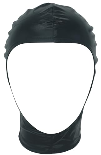 FEOYA Unisex Leder Vollabdeckung Kopfmaske Offene Augen Offene Mund Maske Frauen Männer Atmungsaktive Elastische PU Leder Kopfmaske Cosplay Kostüm Schwarz 4 Einheitsgröße von FEOYA