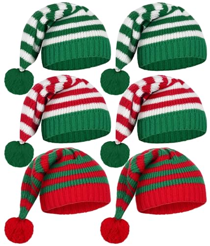 FEOYA Weihnachtsmütze Nikolausmütze für Erwachsene & Kinder Rote Santa Mütze Pompon Gestrickte Weihnachtsmann Mütze im Neuen Jahr Grün Weiß von FEOYA