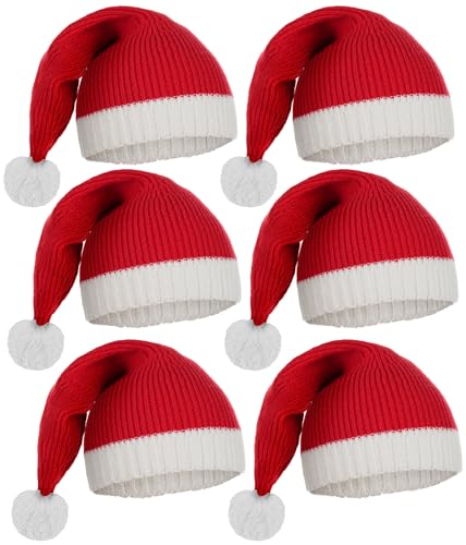 FEOYA Weihnachtsmütze Nikolausmütze für Erwachsene & Kinder Rote Santa Mütze Pompon Gestrickte Weihnachtsmann Mütze im Neuen Jahr Rot Weiß von FEOYA