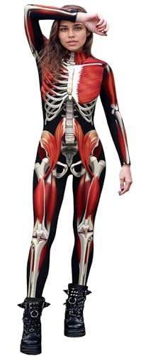 Skelett-Halloween-Overall für Damen, Roboter, Cosplay, Jumpsuit, lustig, langärmelig, Ganzkörper-Body, einteilig, bedrucktes Kostüm, Größe XXL von FEOYA