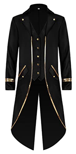 Vintage Steampunk Frack Jacke für Herren Gothic Viktorianischer Gehrock VTG formelles Mittelalter Smoking Kostüm für Halloween, Schwarz, 4XL von FEOYA