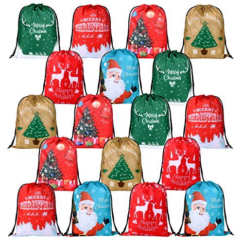 FEPITO 18Pcs Weihnachten Drawstring Gift Bags Santa Sack Weihnachten Goody Treats Taschen Wrapping Gift Bags Bulk für Weihnachtsfest Gefälligkeiten von FEPITO