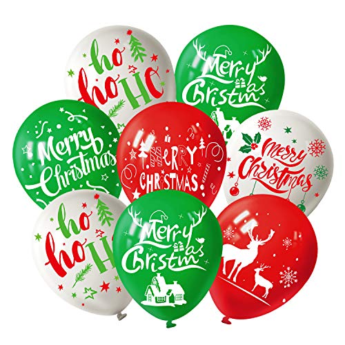 FEPITO 25Pcs Weihnachtsfeier Ballon 12 Zoll Weiß Rot und Grün Latex Weihnachtsballons, 6 Frohe Weihnachten Stil für Weihnachtsdekoration Party Supplies von FEPITO
