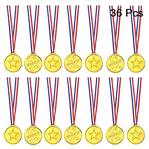 FEPITO 36 STK. Gold Siegermedaillen Kinder Plastikmedaillen Goldmedaille für Kinder Party Favor Dekorationen und Sportpreise von FEPITO