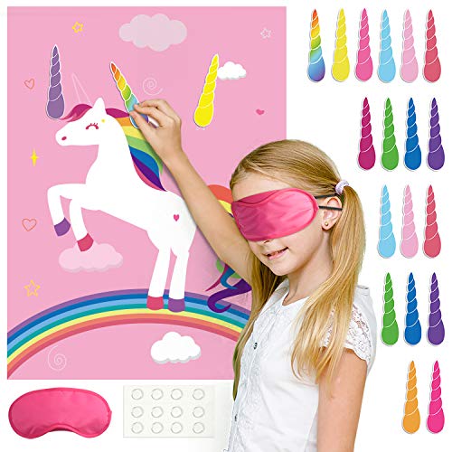 FEPITO Pin The Horn auf dem Einhorn Geburtstagsfeier Spiel, 24 Hörner, für Einhorn Partybedarf, Kinder Einhorn Geburtstags Party Zubehör (Grün) von FEPITO