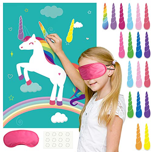 FEPITO Pin The Horn auf dem Einhorn Geburtstagsfeier Spiel, 24 Hörner, für Einhorn Partybedarf, Kinder Einhorn Geburtstags Party Zubehör (Rosa) von FEPITO