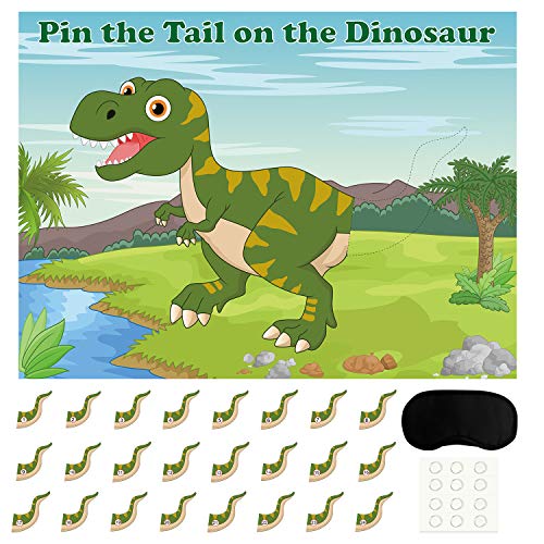 FEPITO Pin The Tail beim Dinosaurier Spiel mit 24 Stück Schwänzen für Dinosaurier Geburtstag Partyzubehör, Jungen-Dinosaurier Party Spiel von FEPITO