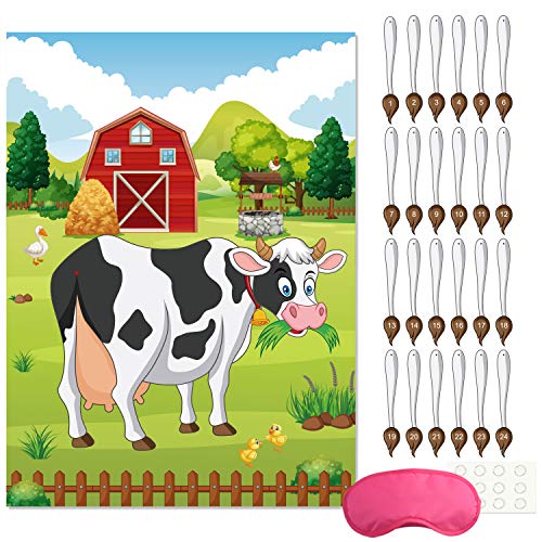 FEPITO Pin The Tail auf der Kuh Geburtstagsfeier Spiel mit 24 Stück Schwänze für Dekorationen, Kinder Geburtstagsfeier Dekorationen von FEPITO