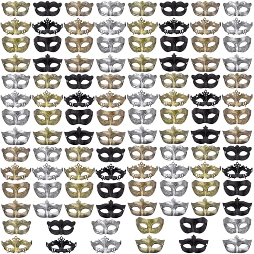 FEQO 108 Stück Venezianische Maskerade Maske Karnevals Vintage Antik Masken Retro Venezianische Masken für Damen Herren(Schmetterling, Prinz, Prinzessin, Peri) von FEQO