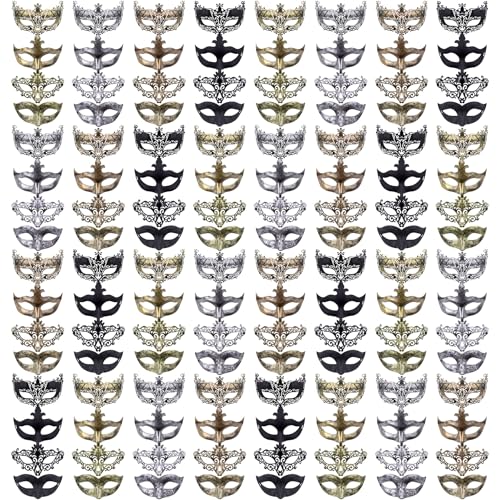 FEQO 128 Stück Venezianische Maskerade Maske Karnevals Vintage Antik Masken Retro Venezianische Masken für Damen Herren(Fuchs, Pfeile, Pfau, Kleines Fräulein) von FEQO