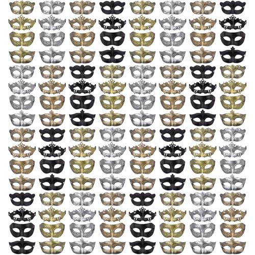 FEQO 128 Stück Venezianische Maskerade Maske Karnevals Vintage Antik Masken Retro Venezianische Masken für Damen Herren(Schmetterling, Prinz, Prinzessin, Peri) von FEQO