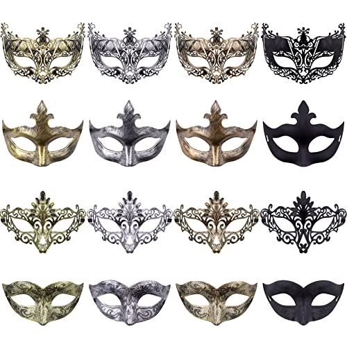 FEQO 16 Stück Venezianische Maskerade Maske Damen und Herren Vintage Antike Masken Augenmaske Retro Maskerade Masken für Karnevals Halloween Party von FEQO