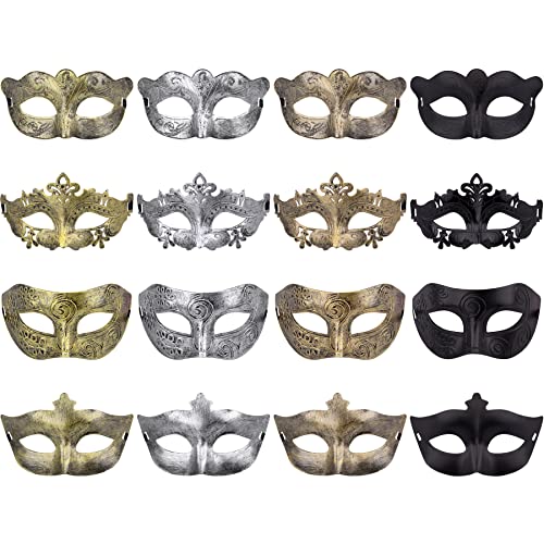 FEQO 16 Stück Venezianische Maskerade Maske Damen Herren Vintage Antike Masken Augenmaske Retro Maskerade Masken für Karnevals Halloween Party von FEQO