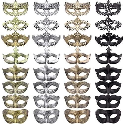 FEQO 32 Stück Maskerade Maske Venezianische Masken Vintage Antik Masken Retro Maskerade Masken für Männer Frauen Karnevals Halloween Kostüm Party von FEQO