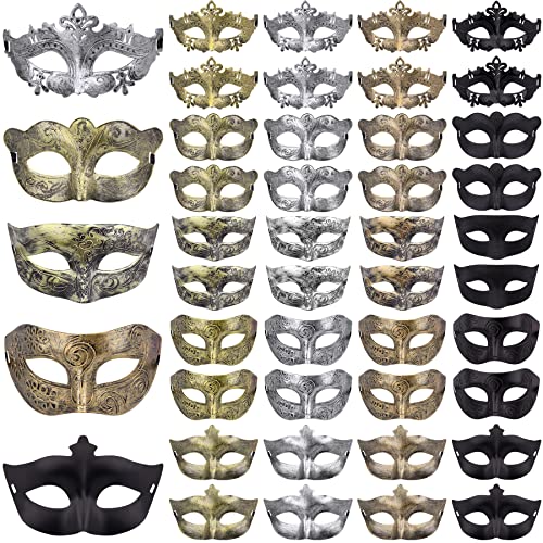 FEQO 40 Stück Venezianische Maske Vintage Antike Masken Maskerade Maske Augenmaske Retro Maskerade Masken für Damen Herren Karnevals Halloween Party von FEQO