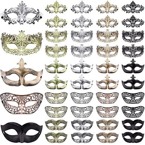 FEQO 40 Stück Venezianische Maske Vintage Antike Masken Maskerade Maske Augenmaske Retro Maskerade Masken für Damen Herren Karnevals Halloween Party von FEQO