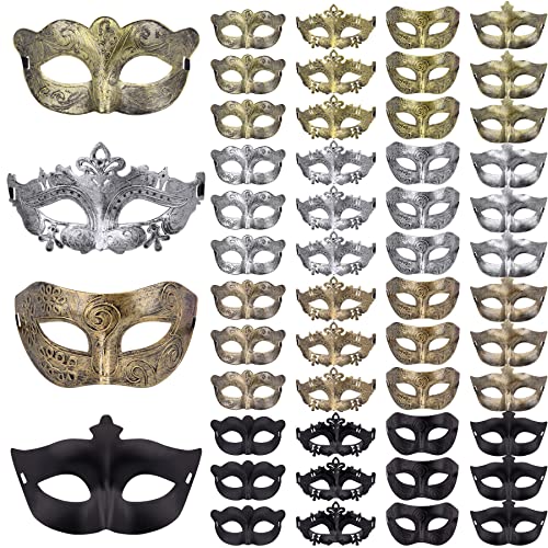 FEQO 48 Stück Venezianische Maske Maskerade Maske Karnevals Vintage Antik Masken Retro Maskerade Masken Venezianische Masken für Damen Herren Halloween Kostüm Party von FEQO