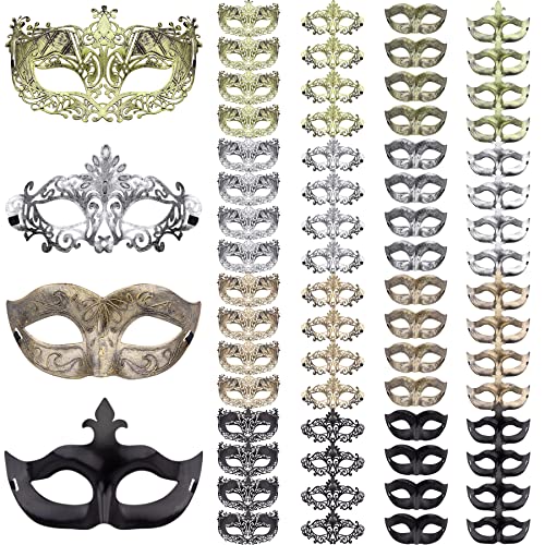 FEQO 64 Stück Maskerade Maske Venezianische Vintage Antike Masken Maskerade Maske Augenmaske Retro Maskerade Masken für Damen Herren Karnevals Halloween Party von FEQO