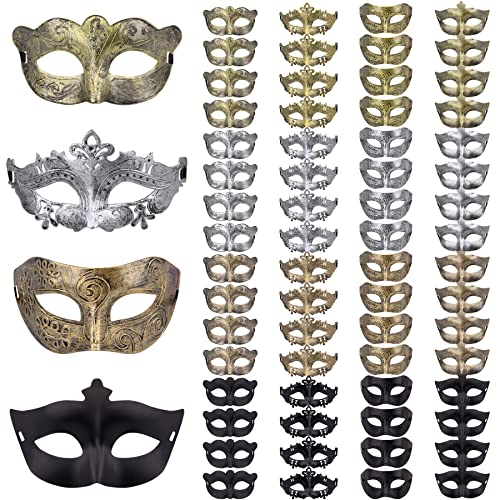 FEQO 64 Stück Maskerade Maske Venezianische Vintage Antike Masken Maskerade Maske Augenmaske Retro Maskerade Masken für Damen Herren Karnevals Halloween Party von FEQO