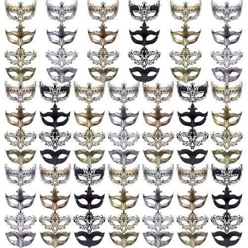 FEQO 80 Stück Venezianische Maskerade Maske Karnevals Vintage Antik Masken Retro Venezianische Masken für Damen Herren(Fuchs, Pfeile, Pfau, Kleines Fräulein) von FEQO