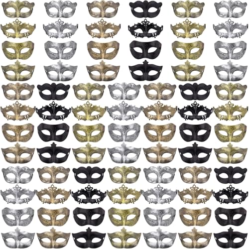 FEQO 80 Stück Venezianische Maskerade Maske Karnevals Vintage Antik Masken Retro Venezianische Masken für Damen Herren(Schmetterling, Prinz, Prinzessin, Peri) von FEQO