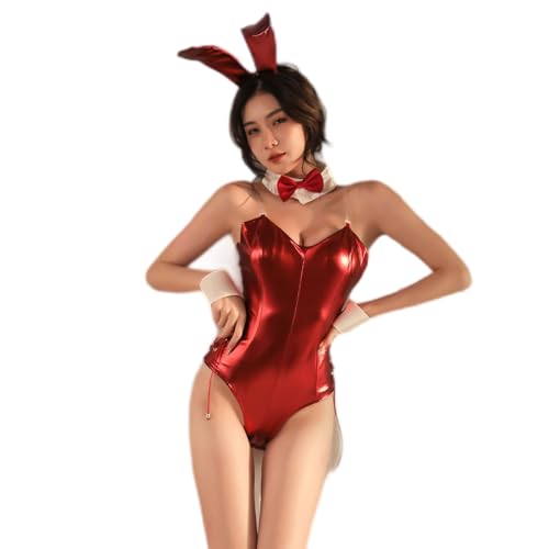 FERFXN Hasen-Rollenspiel, Erotische Kostüme, sexy einteilige Unterwäsche, Verführungsuniform,Rot-M von FERFXN